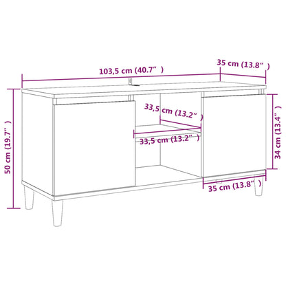 Mobile TV con Gambe in Legno Massello Rovere Fumo 103,5x35x50cm - homemem39