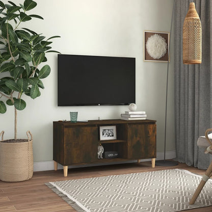 Mobile TV con Gambe in Legno Massello Rovere Fumo 103,5x35x50cm - homemem39