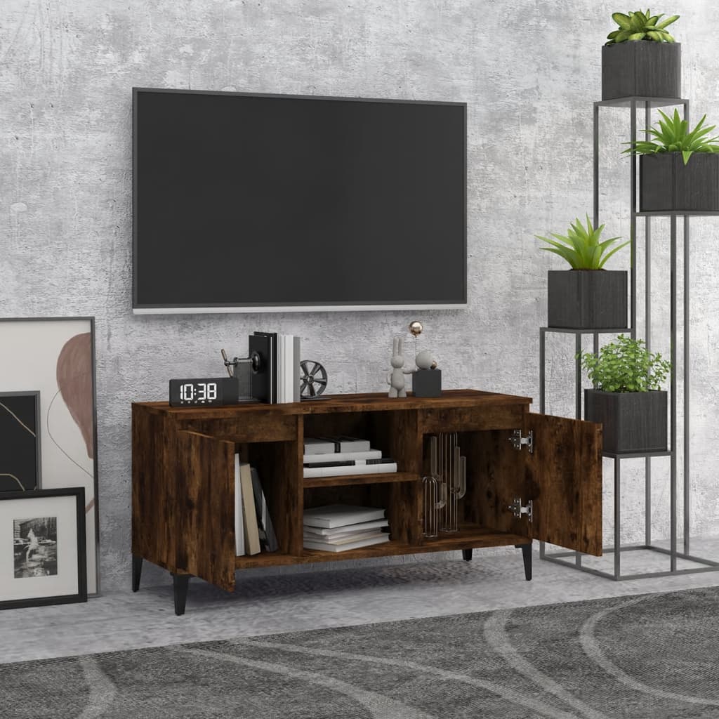 Mobile TV con Gambe in Metallo Rovere Fumo 103,5x35x50 cm - homemem39