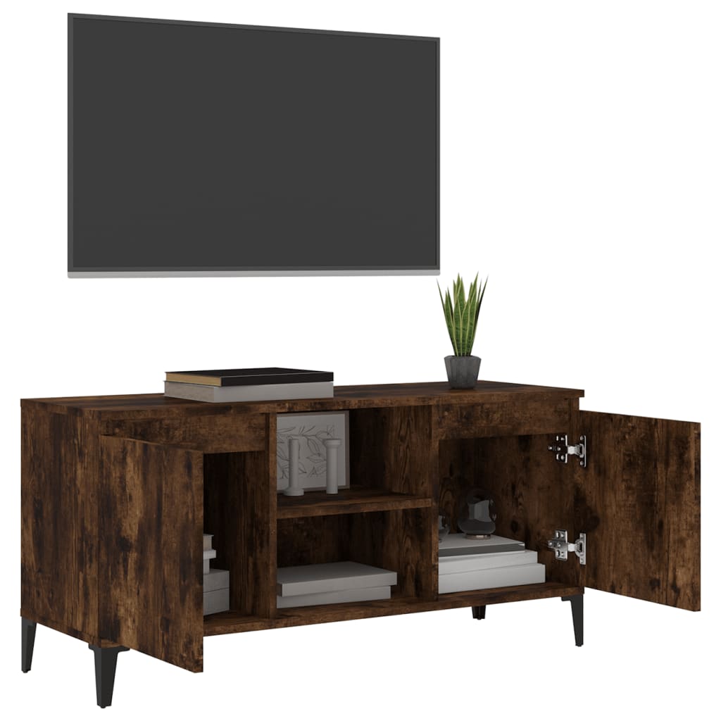 Mobile TV con Gambe in Metallo Rovere Fumo 103,5x35x50 cm - homemem39