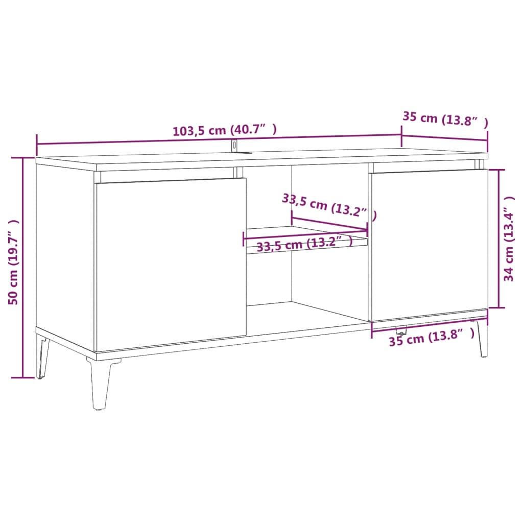 Mobile TV con Gambe in Metallo Rovere Fumo 103,5x35x50 cm - homemem39