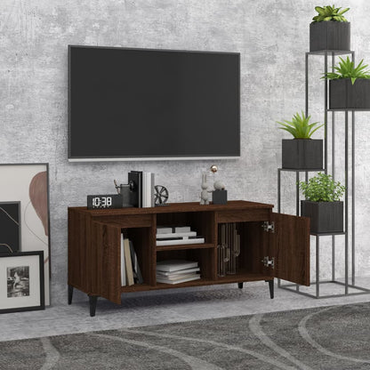 Mobile TV Gambe in Metallo Rovere Marrone 103,5x35x50 cm - homemem39