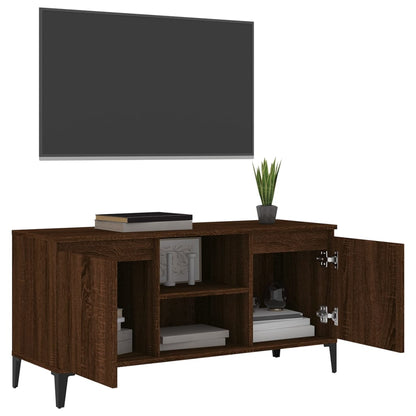 Mobile TV Gambe in Metallo Rovere Marrone 103,5x35x50 cm - homemem39