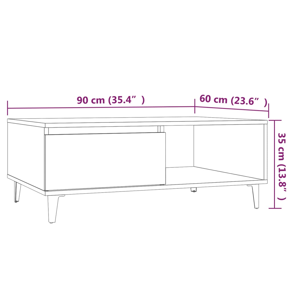 Tavolino da Salotto Rovere Fumo 90x60x35 cm in Truciolato - homemem39