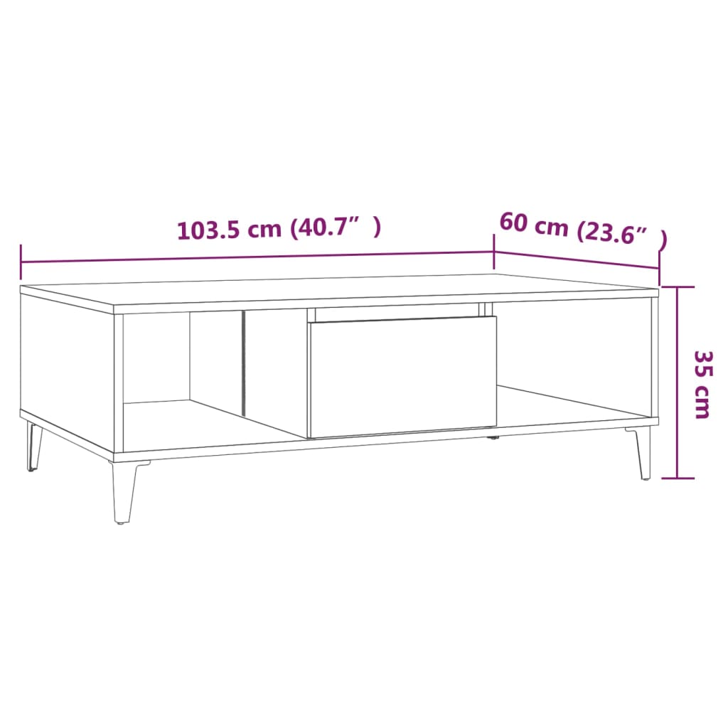 Tavolino da Salotto Rovere Fumo 103,5x60x35cm in Truciolato - homemem39