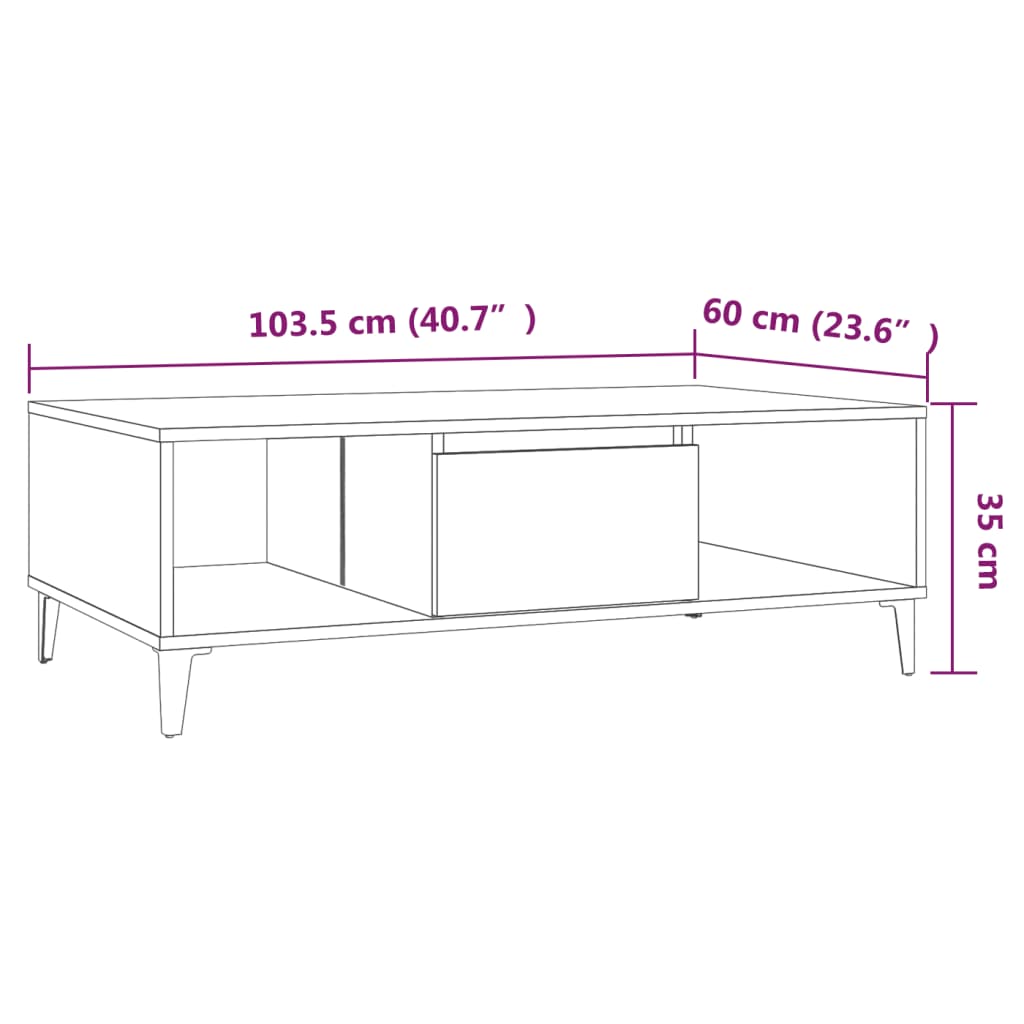 Tavolino da Salotto Rovere Marrone 103,5x60x35cm in Truciolato - homemem39