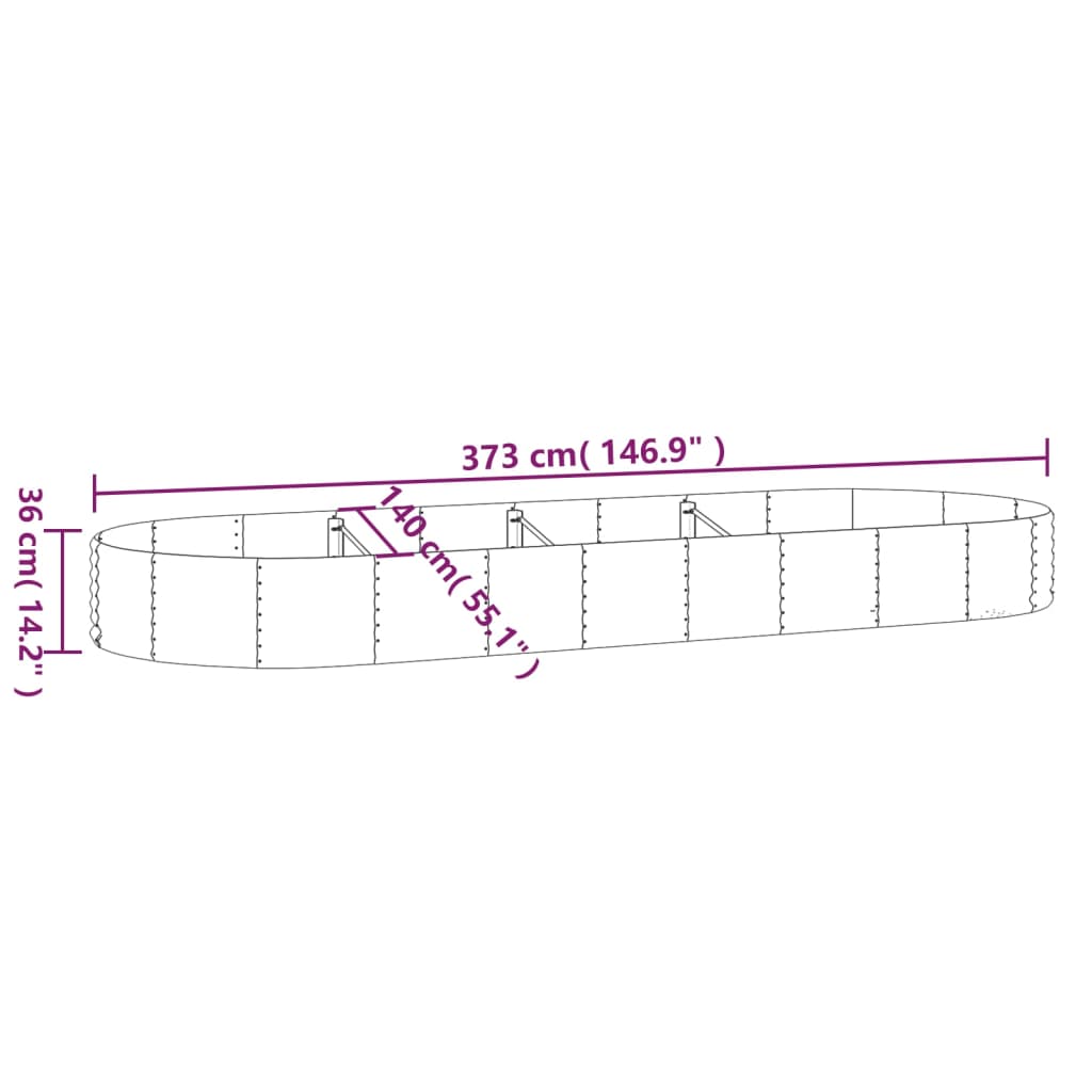 Vaso Giardino Acciaio Verniciato a Polvere 373x140x36 cm Grigio - homemem39