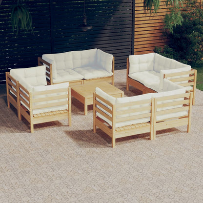 Set Divani da Giardino 9 pz con Cuscini Crema Massello di Pino - homemem39