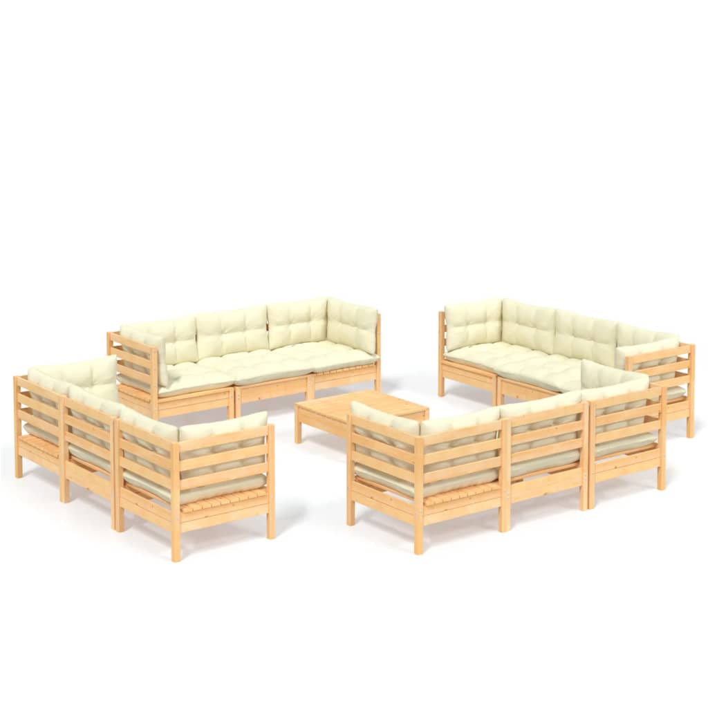 Set Divani da Giardino 13 pz con Cuscini Crema Massello di Pino - homemem39