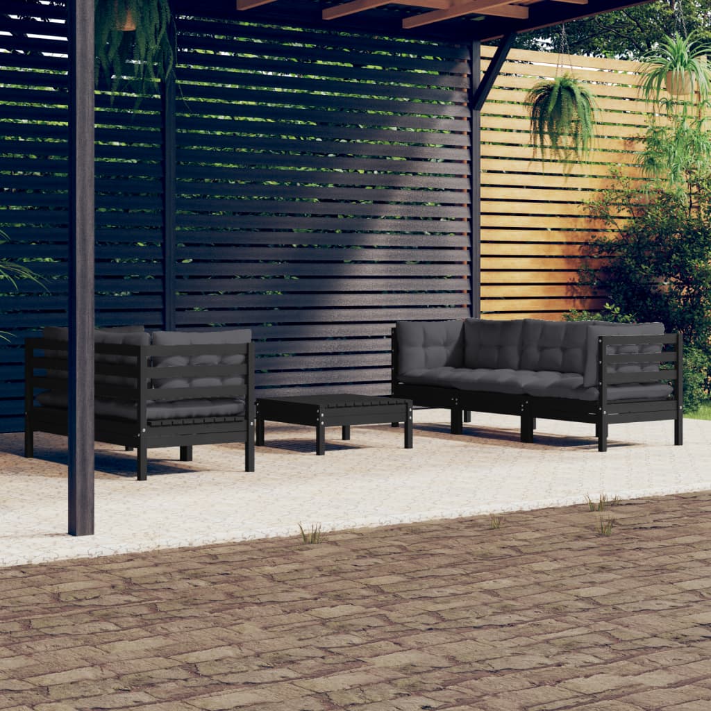 Set Divani da Giardino 6 pz con Cuscini Antracite Legno di Pino - homemem39