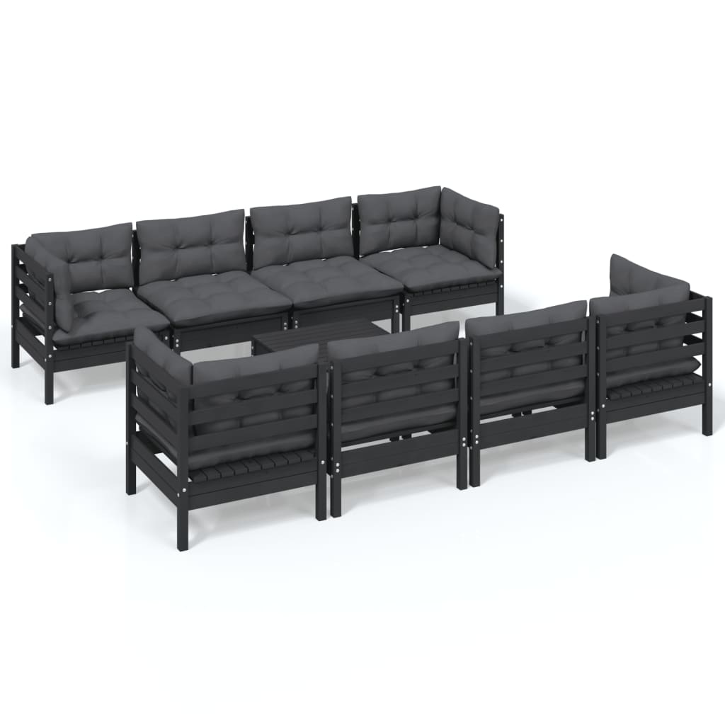 Set Divani da Giardino 9 pz con Cuscini Legno Massello di Pino - homemem39