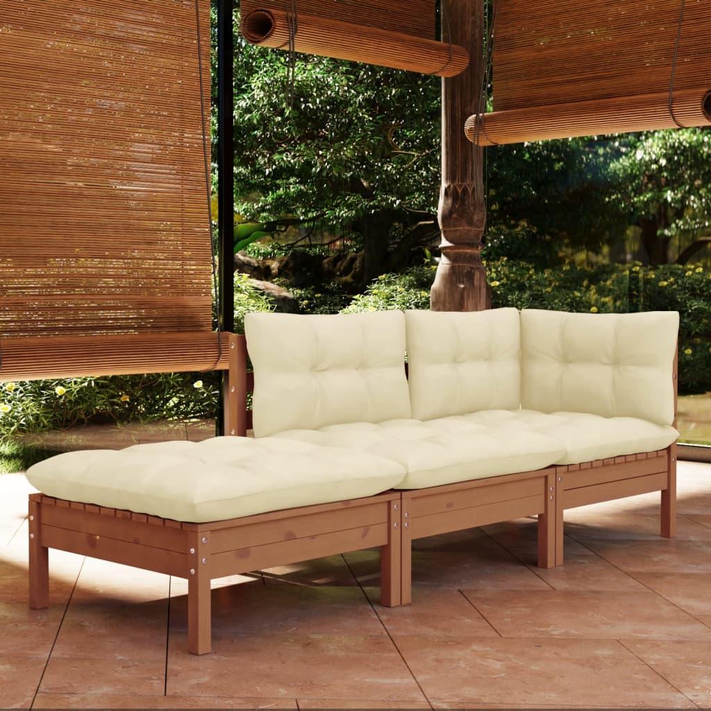 Set Divani da Giardino 3 pz con Cuscini Legno Massello di Pino - homemem39