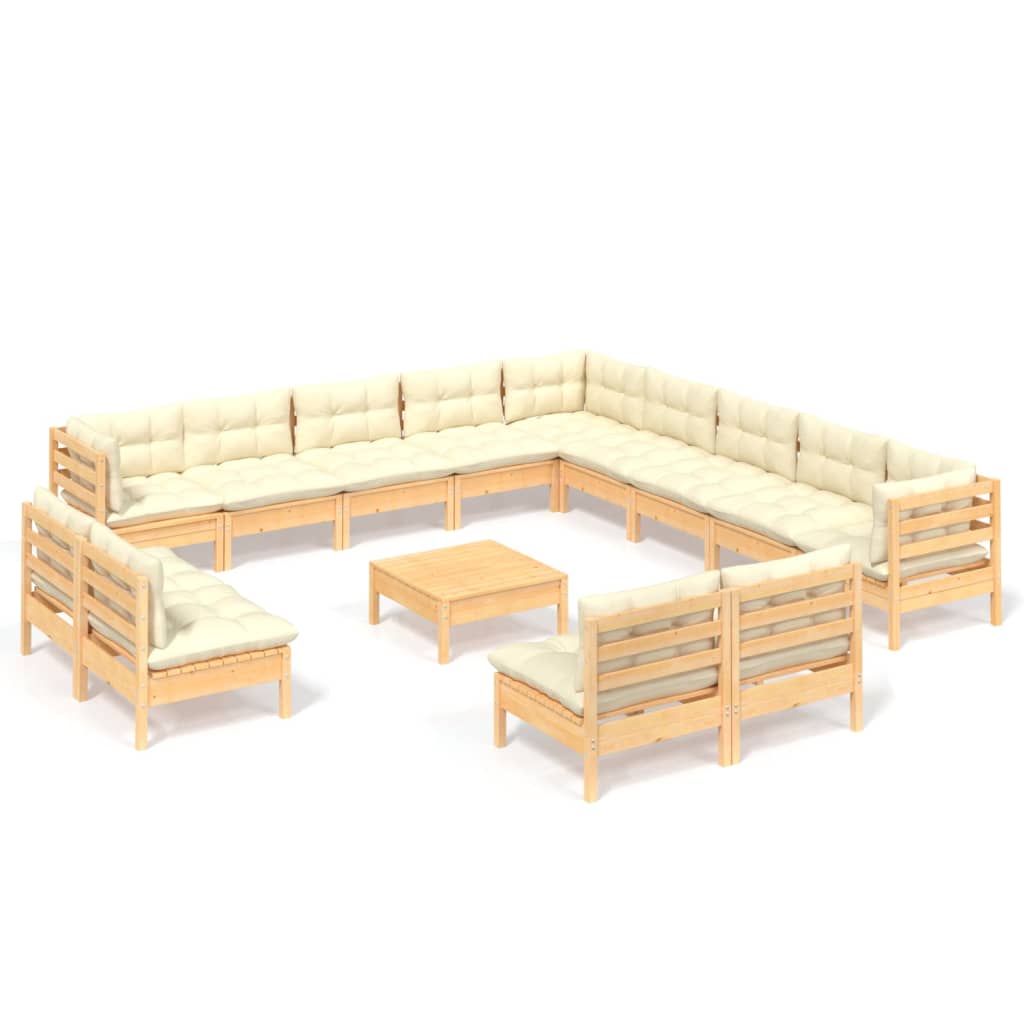 Set Divani da Giardino 14 pz con Cuscini Crema Massello di Pino - homemem39