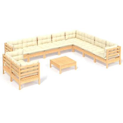 Set Divani da Giardino 11 pz con Cuscini Crema in Massello di Pino - homemem39