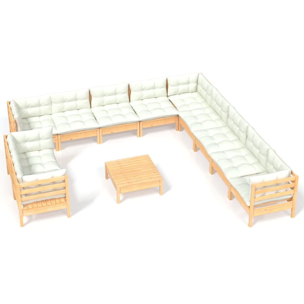 Set Divani da Giardino 12 pz con Cuscini Crema Massello di Pino - homemem39