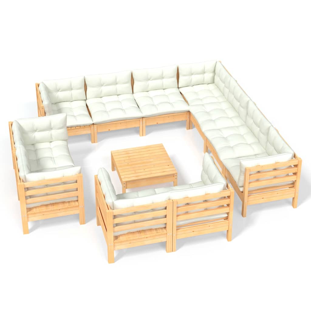 Set Divani da Giardino 12 pz con Cuscini Crema Massello di Pino - homemem39