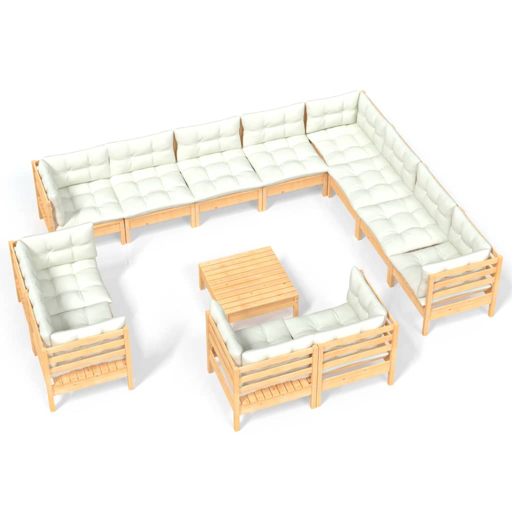 Set Divani da Giardino 13 pz con Cuscini Crema Massello di Pino - homemem39