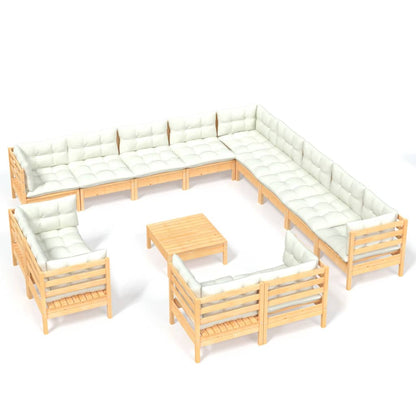 Set Divani da Giardino 14 pz con Cuscini Crema Massello di Pino - homemem39