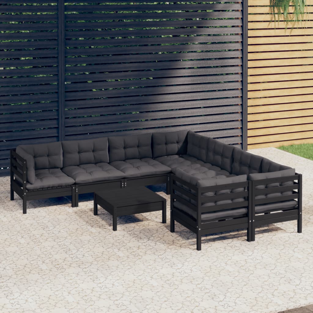 Set Divani da Giardino 9 pz con Cuscini Legno Massello di Pino - homemem39