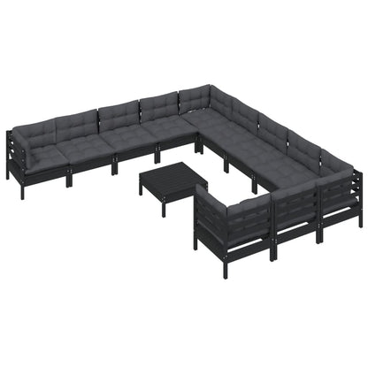 Set Divani da Giardino 12 pz con Cuscini in Legno di Pino Nero - homemem39