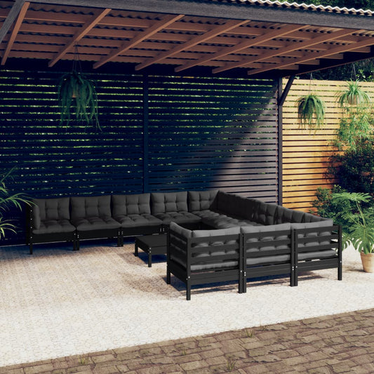 Set Divani da Giardino 12 pz con Cuscini in Legno di Pino Nero - homemem39