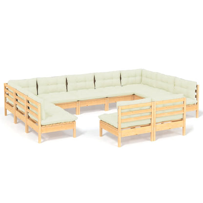 Set Divani da Giardino 11 pz con Cuscini Crema Massello di Pino - homemem39