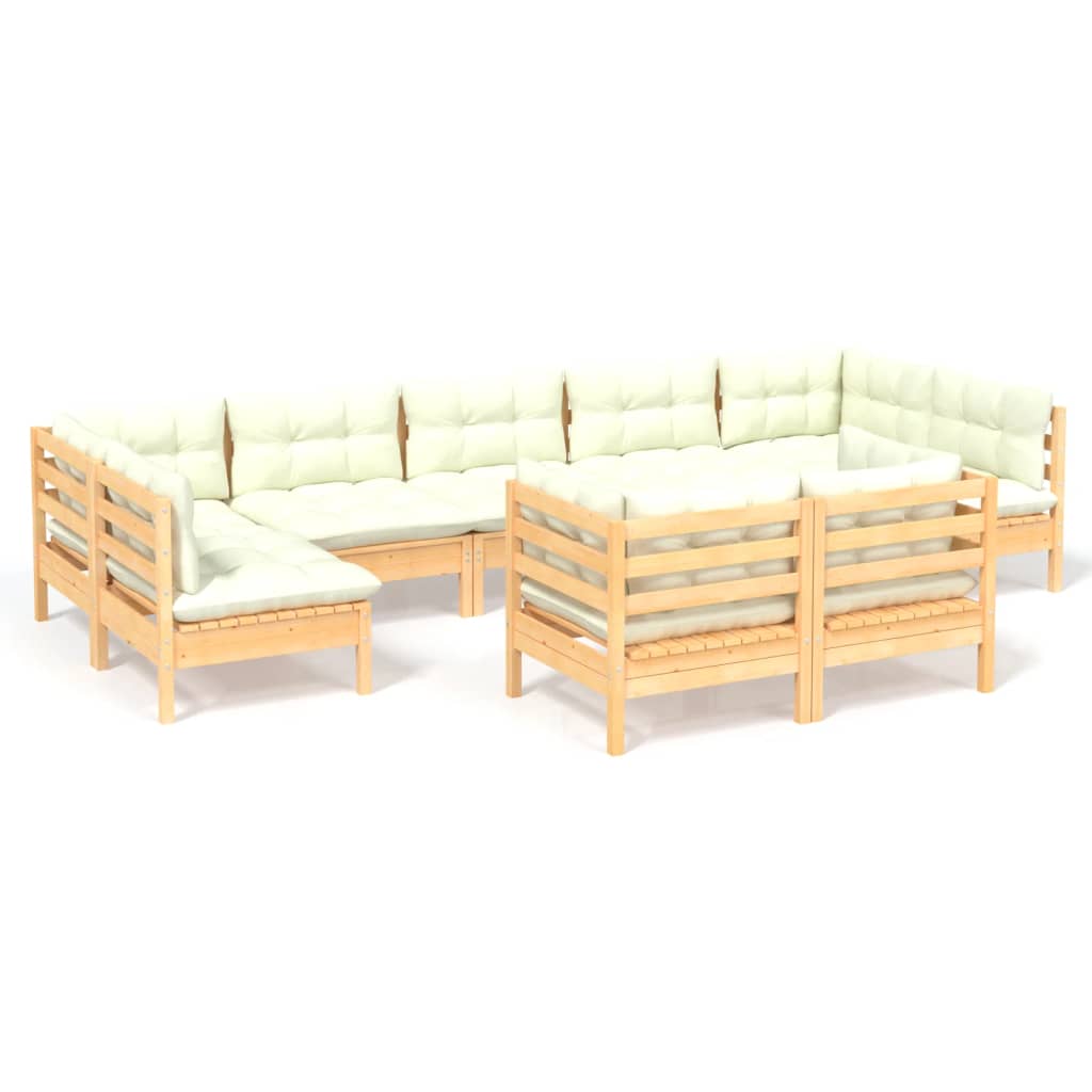 Set Divani da Giardino 9 pz con Cuscini Crema in Massello di Pino - homemem39