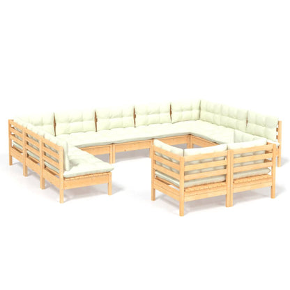 Set Divani da Giardino 11 pz con Cuscini Crema Massello di Pino - homemem39