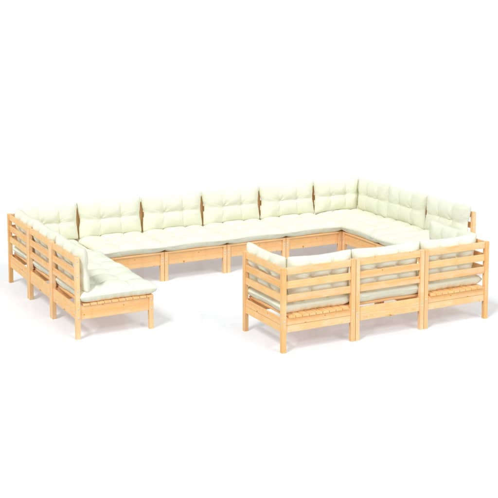 Set Divani da Giardino 13 pz con Cuscini Crema Massello di Pino - homemem39