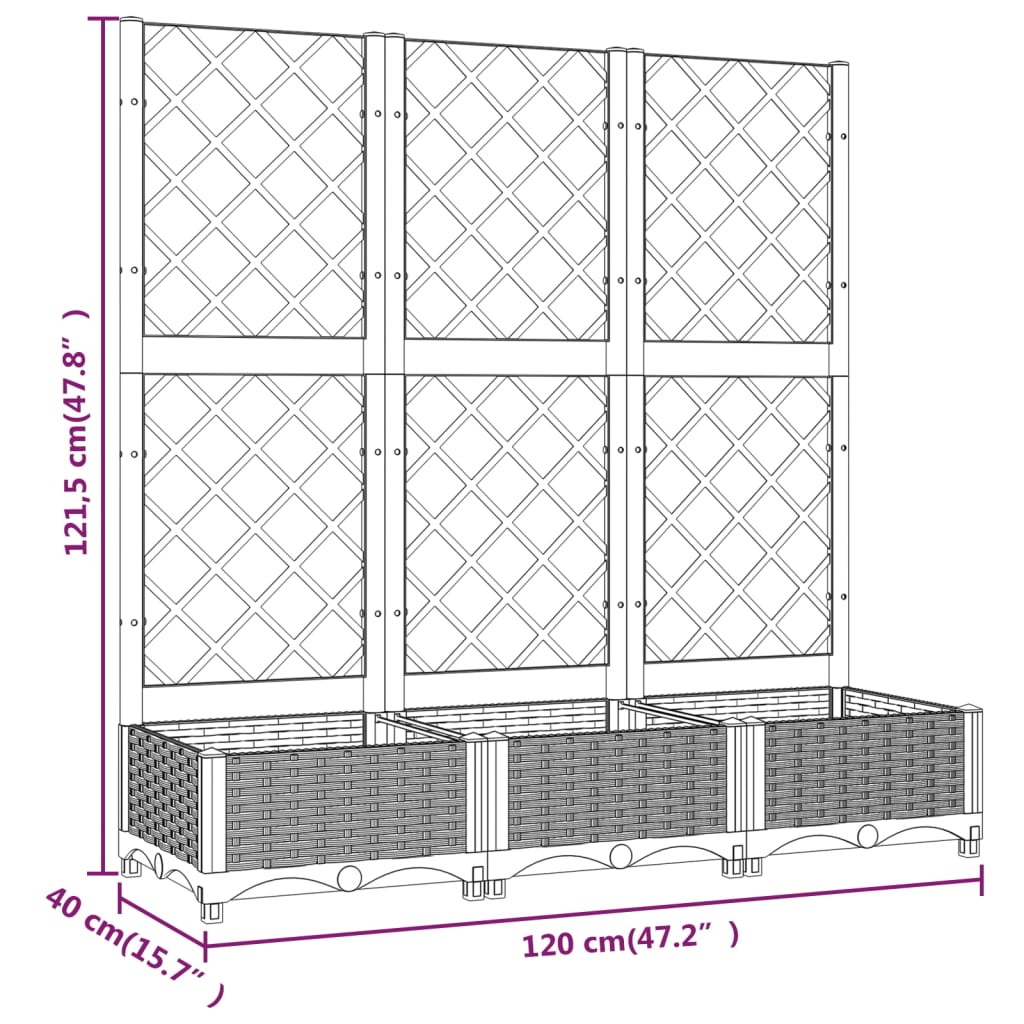 Fioriera da Giardino e Graticcio Grigio Scuro 120x40x121,5cm PP - homemem39