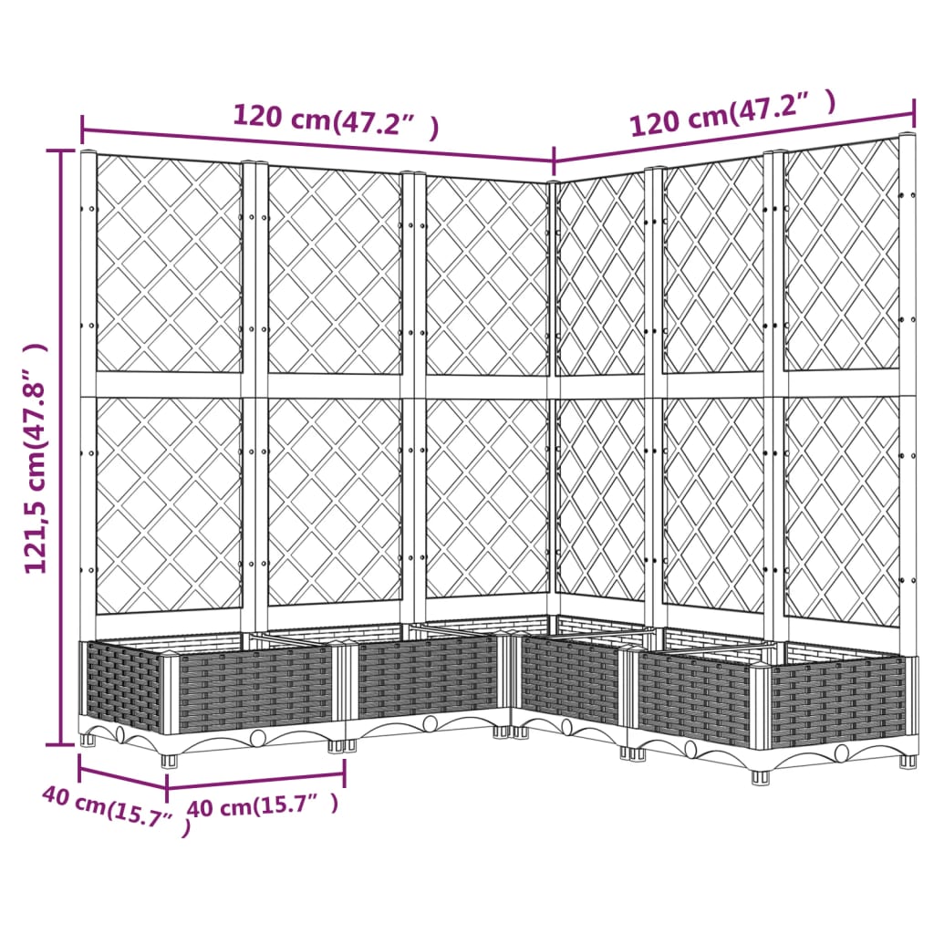 Fioriera Giardino e Graticcio Grigio Scuro 120x120x121,5 cm PP - homemem39