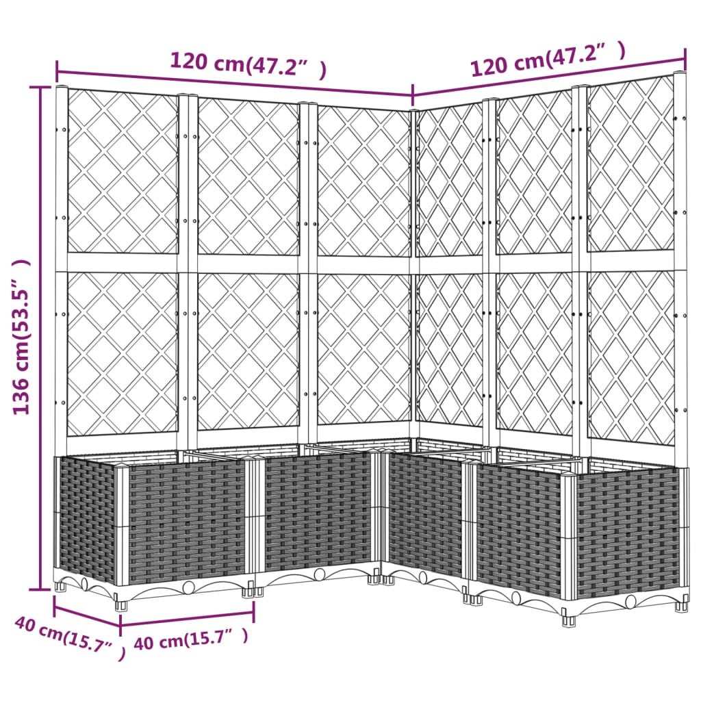 Fioriera da Giardino Graticcio Grigio Scuro 120x120x136cm PP - homemem39