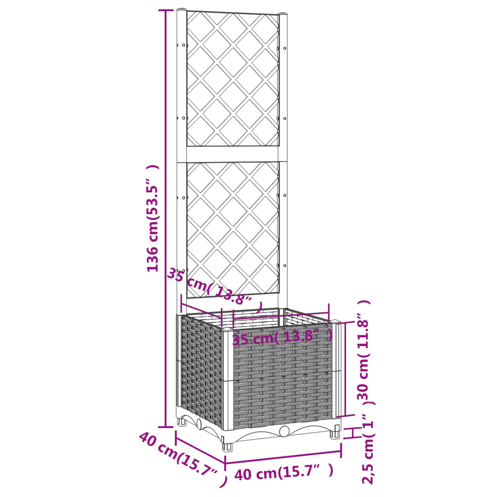 Fioriera da Giardino con Graticcio Marrone 40x40x136 cm in PP - homemem39