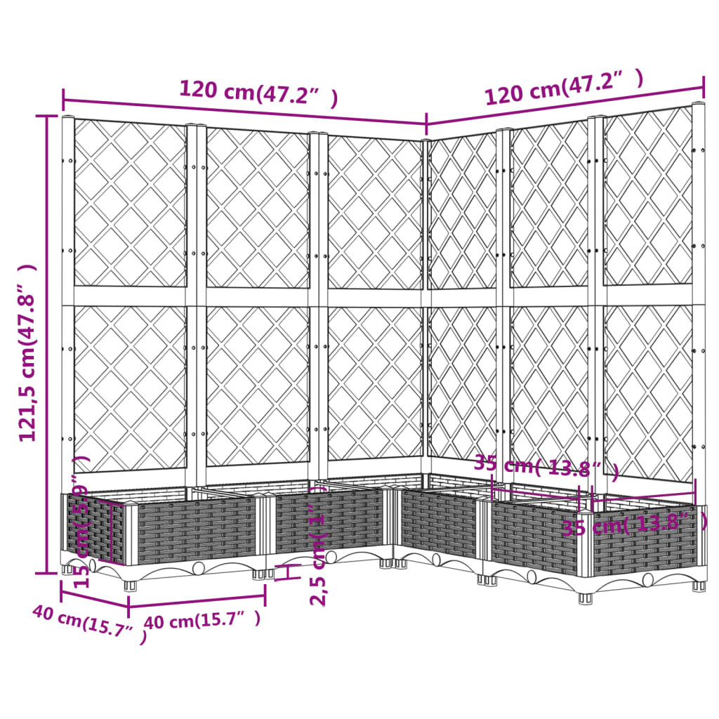 Fioriera da Giardino e Graticcio Marrone 120x120x121,5 cm in PP - homemem39