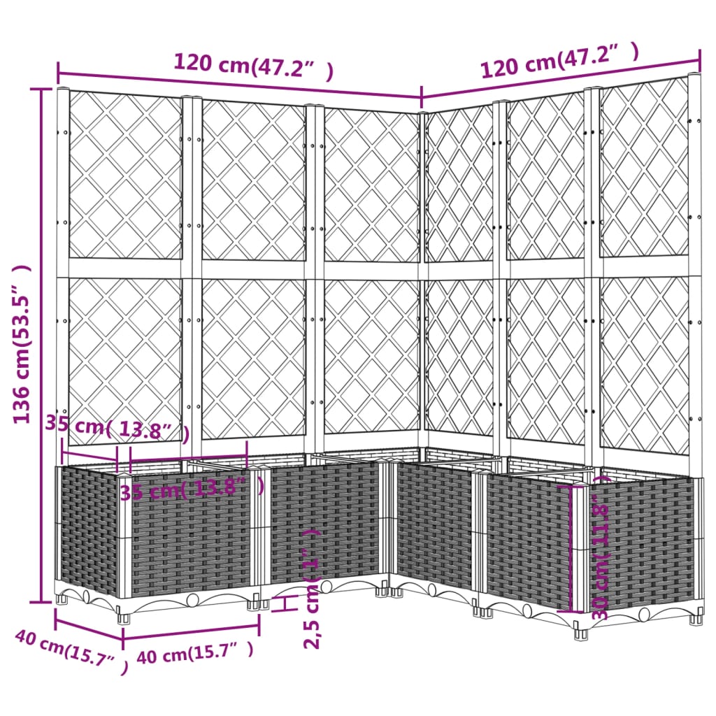 Fioriera da Giardino con Graticcio Marrone 120x120x136 cm in PP - homemem39