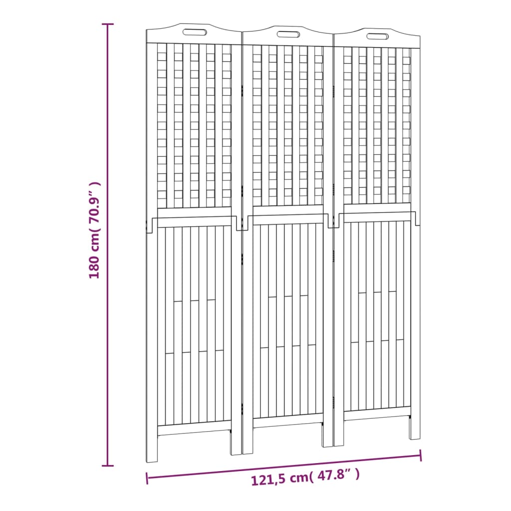 Divisorio a 3 Pannelli 121,5x2x180 cm Legno Massello di Acacia - homemem39