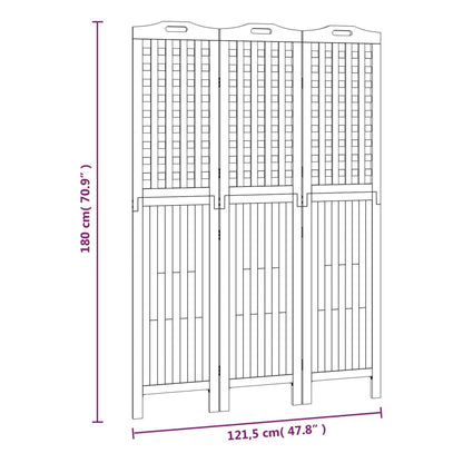 Divisorio a 3 Pannelli 121,5x2x180 cm Legno Massello di Acacia - homemem39