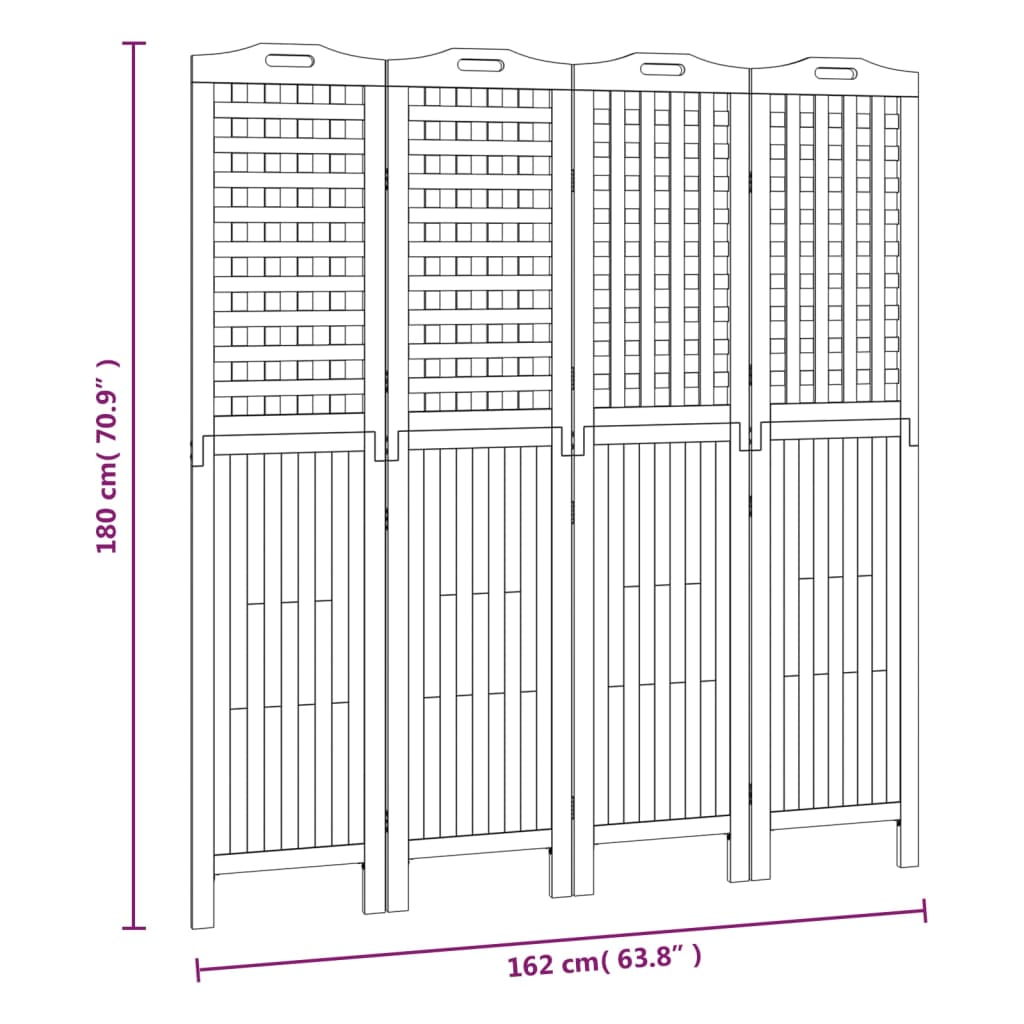 Divisorio a 4 Pannelli 162x2x180 cm Legno Massello di Acacia - homemem39