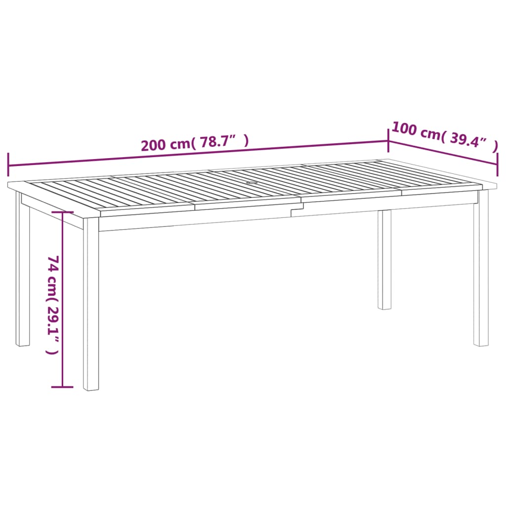 Tavolo da Giardino 200x100x74 cm in Legno Massello di Acacia - homemem39