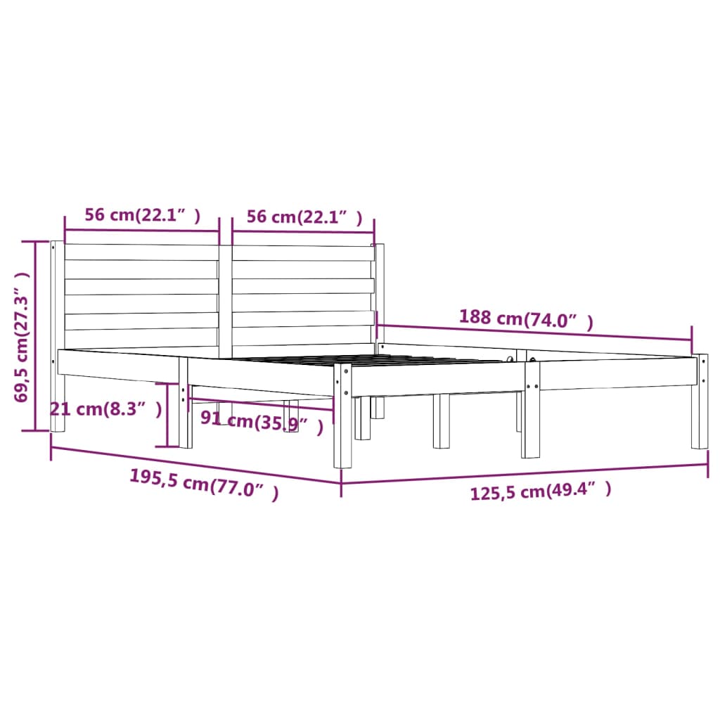 Giroletto Bianco Legno Massello di Pino 120x190cm Small Double - homemem39