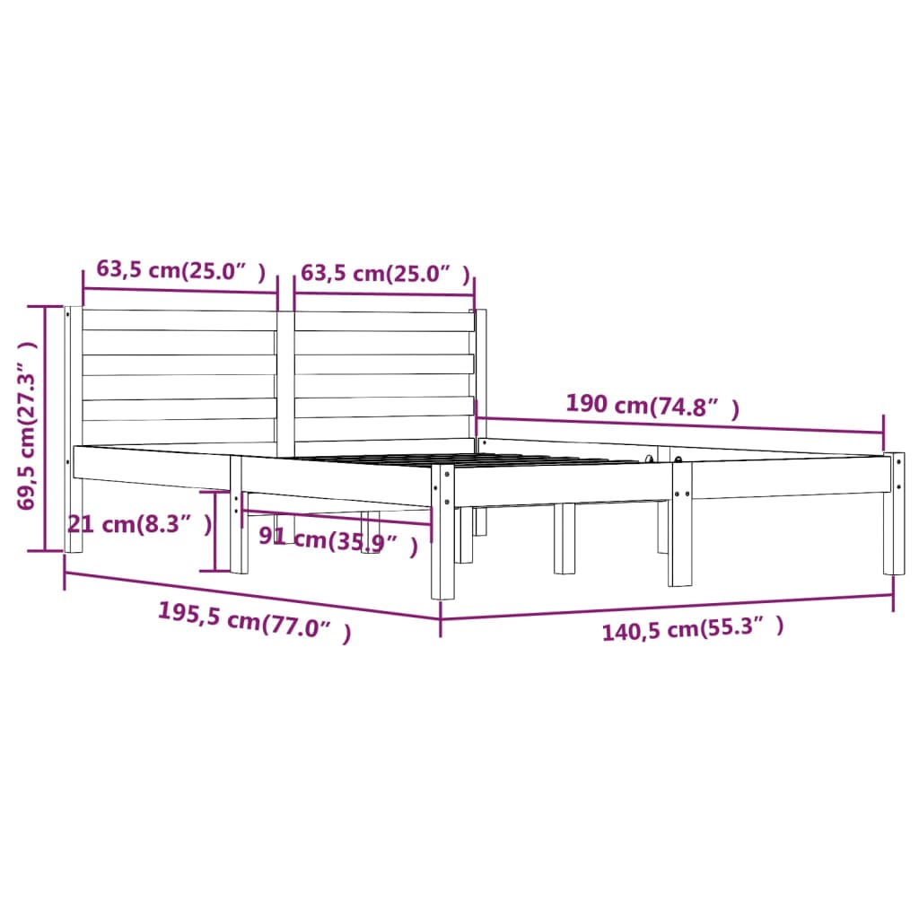 Giroletto Legno Massello di Pino 135x190 cm Bianco 4FT6 Double - homemem39