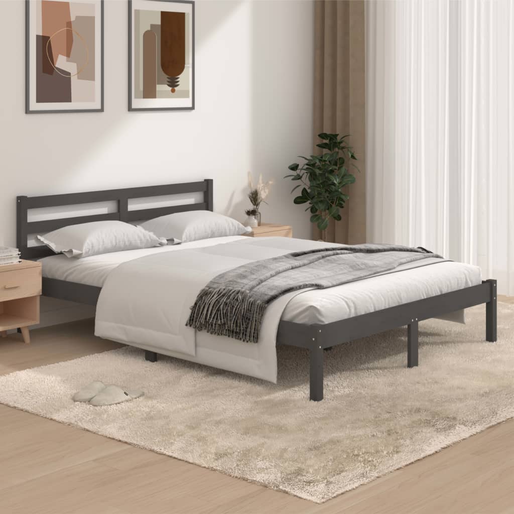 Giroletto Legno Massello di Pino 135x190 cm Grigio 4FT6 Double - homemem39