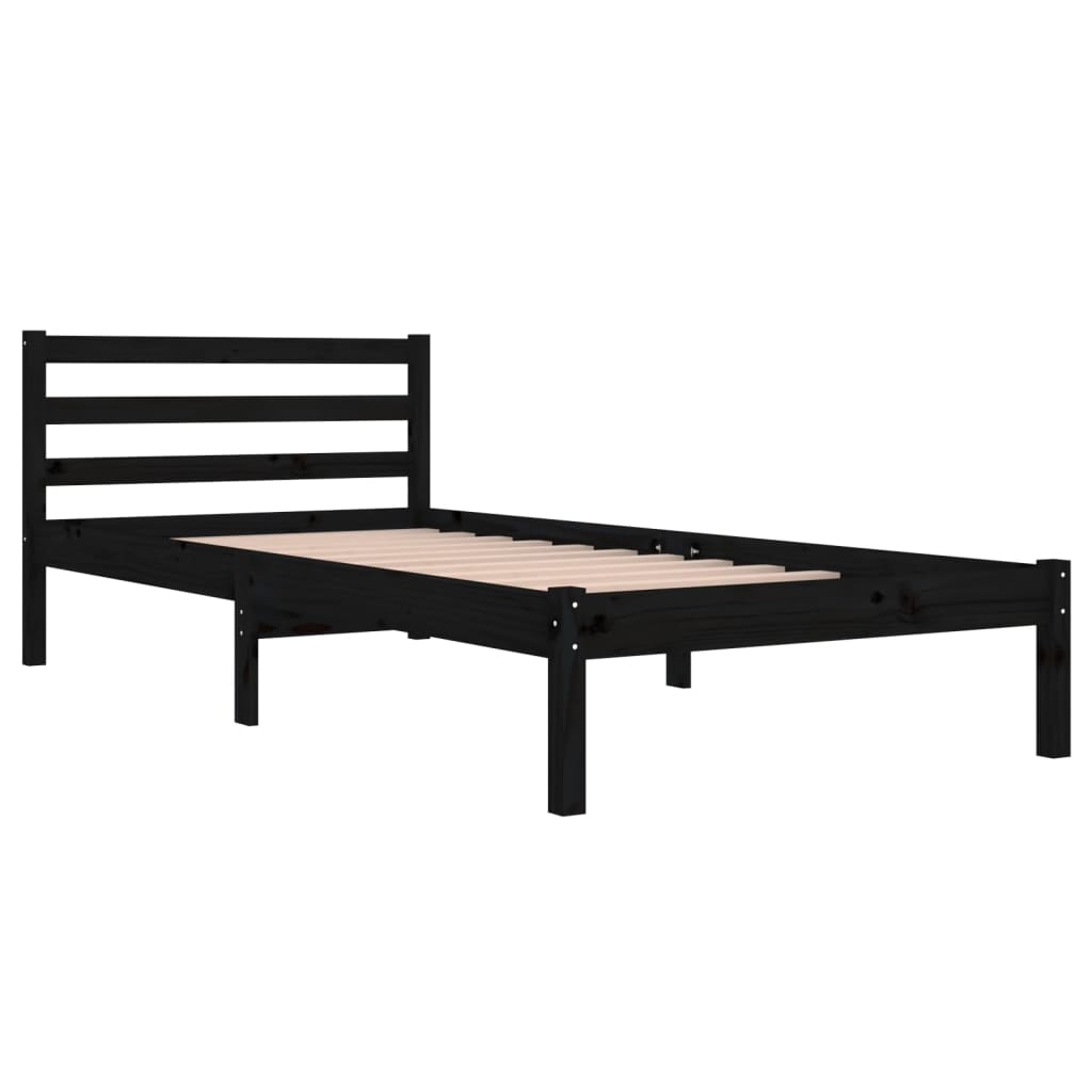 Telaio Letto in Legno Massello di Pino 90x200 cm Nero - homemem39