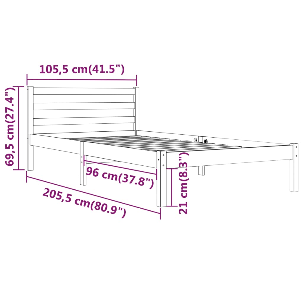 Telaio Letto in Legno Massello di Pino 100x200 cm - homemem39