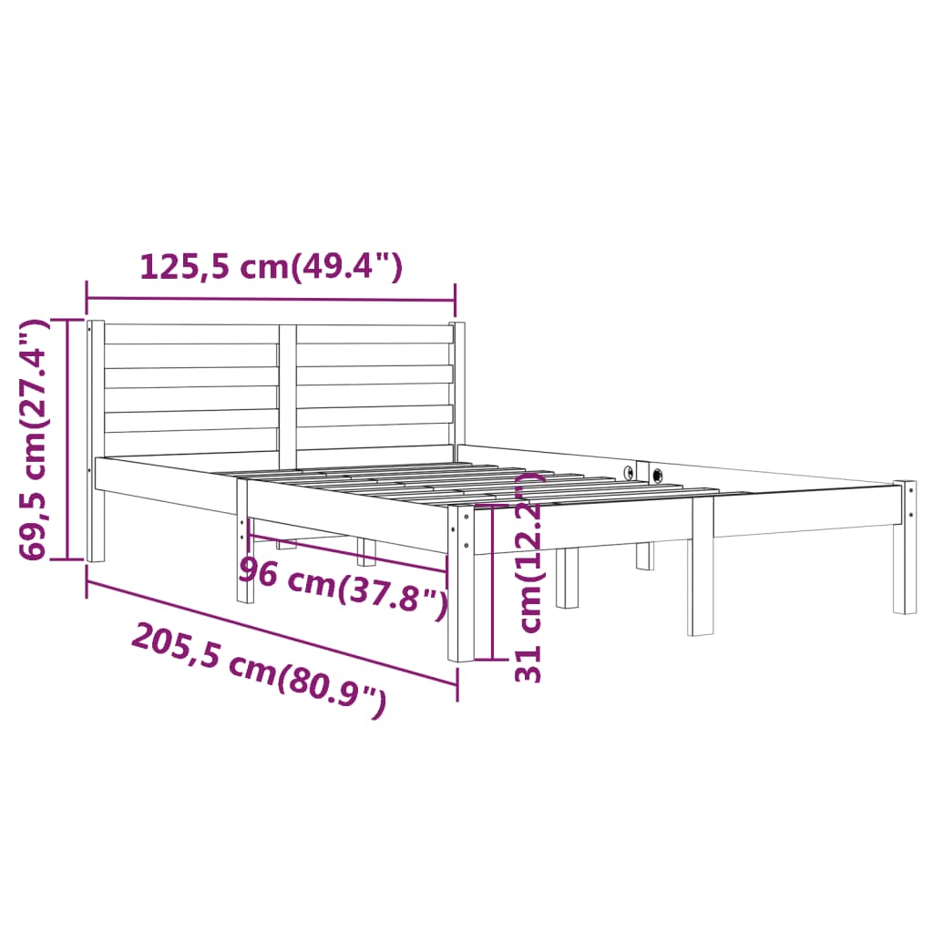 Telaio Letto in Legno Massello di Pino 120x200 cm - homemem39