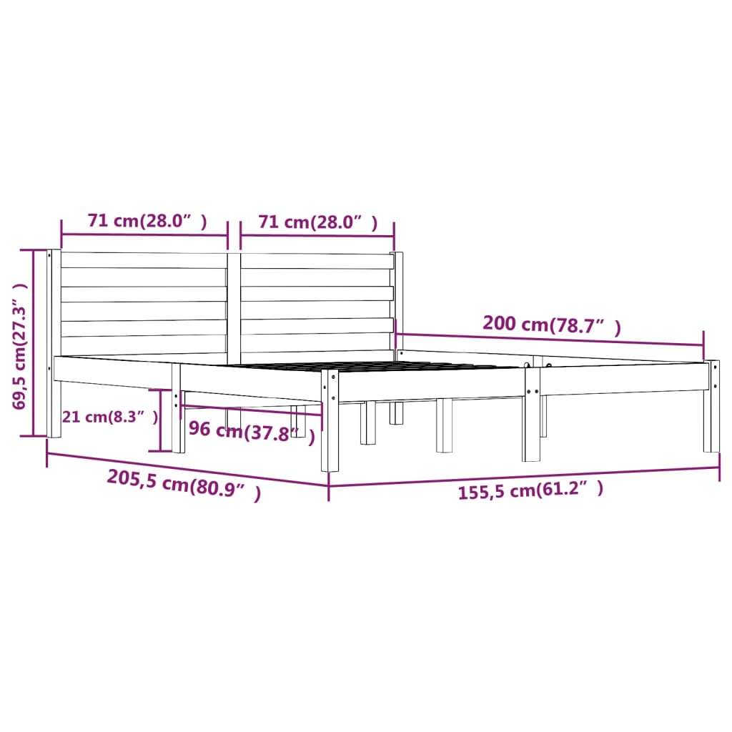 Giroletto in Legno Massello di Pino 150x200 cm 5FT King Size - homemem39