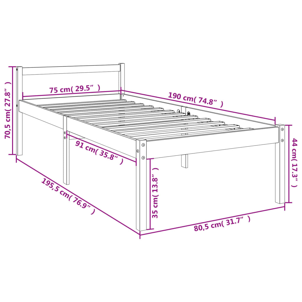 Letto per Anziani Bianco 75x190 cm Small Single Legno di Pino - homemem39