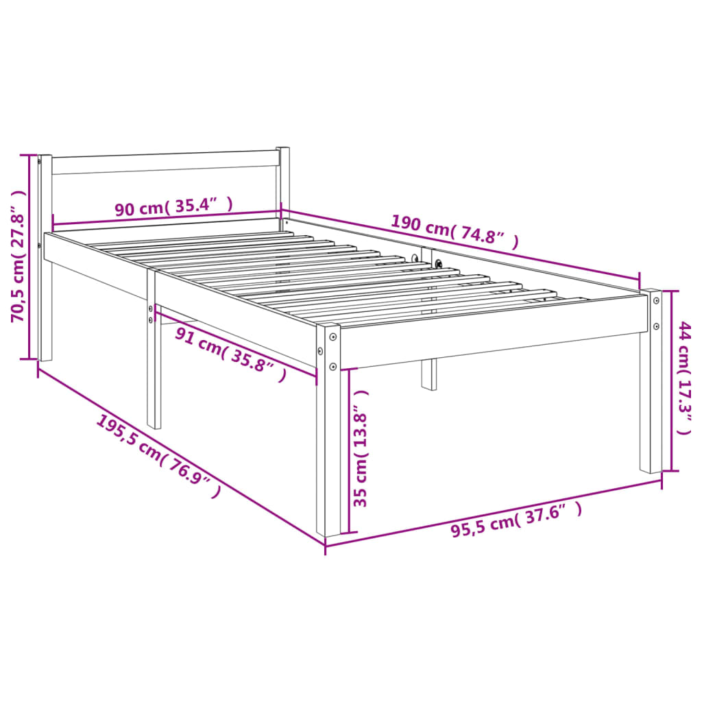 Letto per Anziani Bianco 90x190 cm Single in Legno di Pino - homemem39