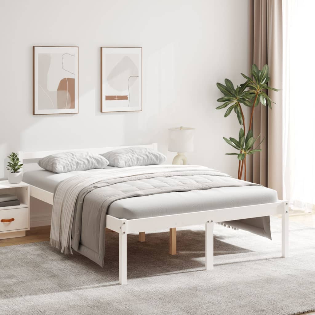 Letto per Anziani Bianco 140x190 cm in Legno Massello di Pino - homemem39