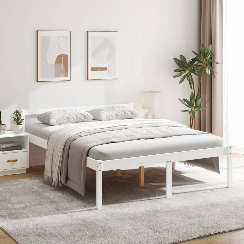 Letto per Anziani Bianco 160x200 cm in Legno Massello di Pino - homemem39